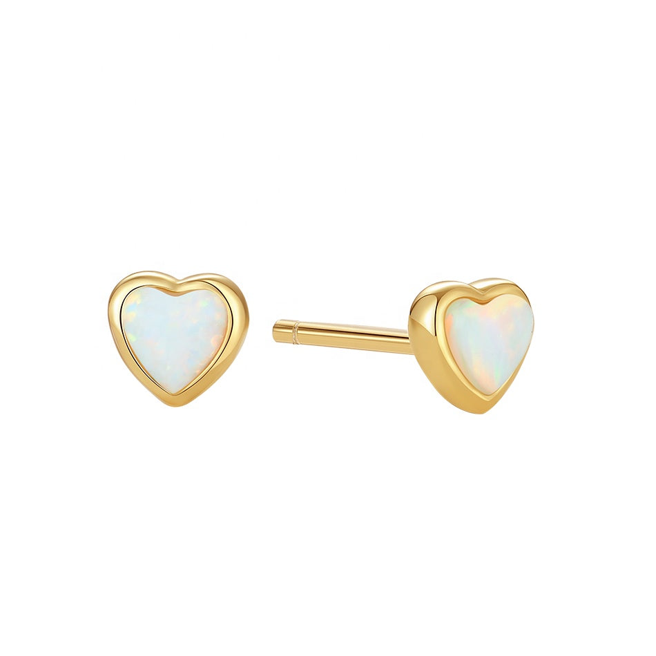 Tiny Heart Opal Stud Earrings