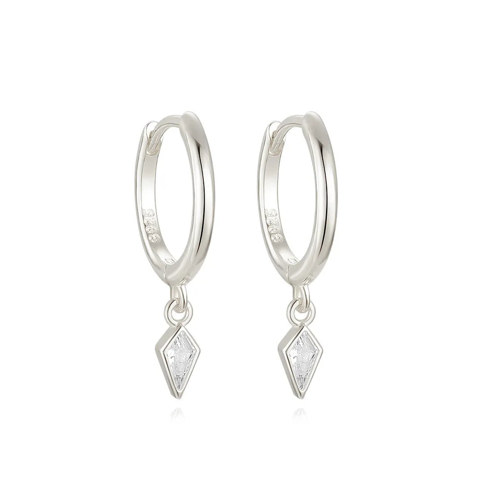 Huggie Hoop Diamond Drop Earrings