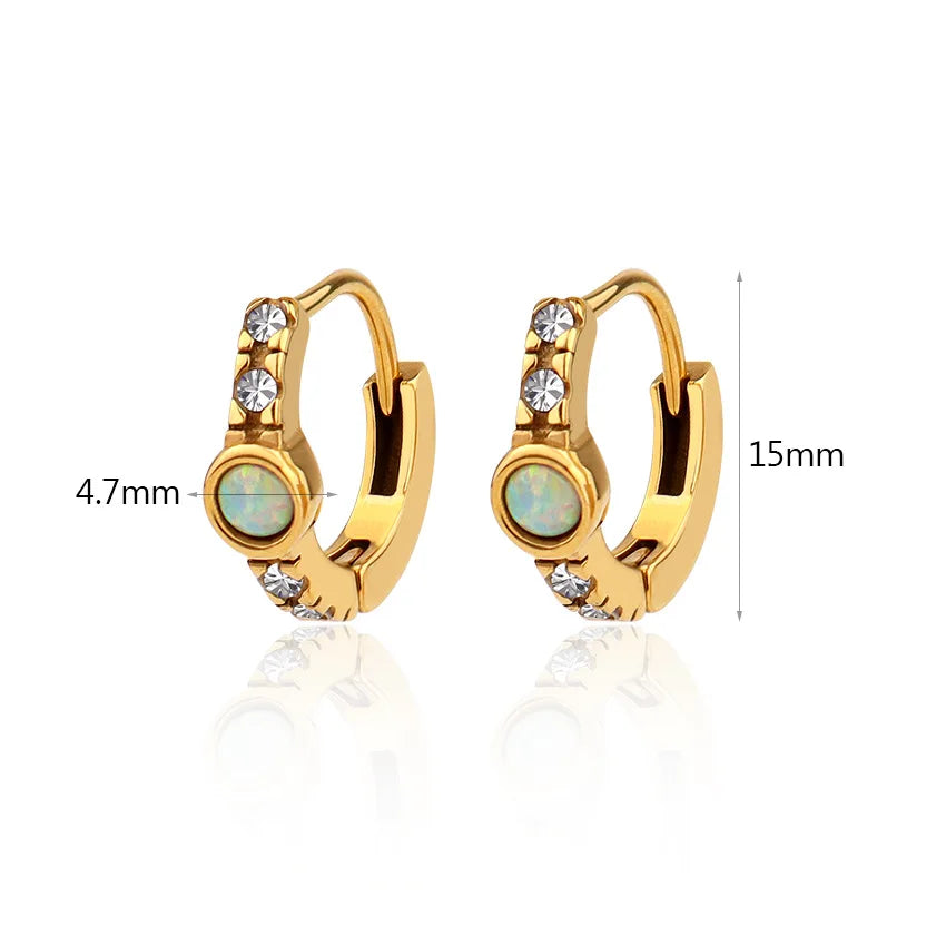 Opal Diamond Huggie Hoop Earrings