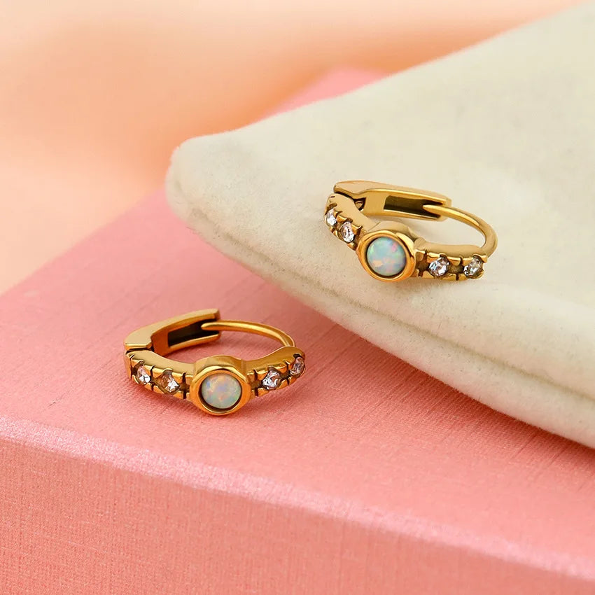 Opal Diamond Huggie Hoop Earrings