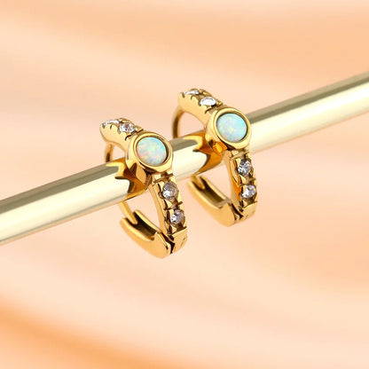 Opal Diamond Huggie Hoop Earrings