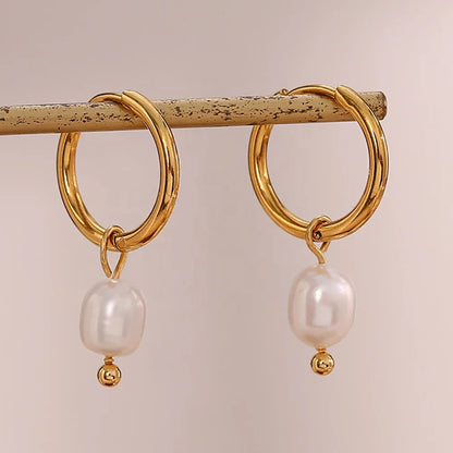Single Pearl Hoop Earrings