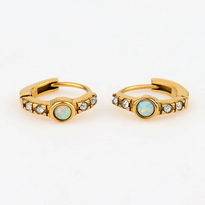 Opal Diamond Huggie Hoop Earrings