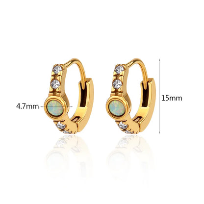 Opal Diamond Huggie Hoop Earrings