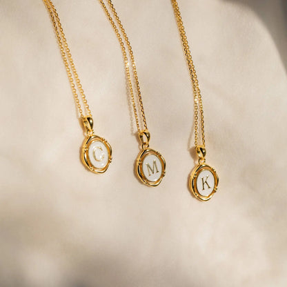Initial Pendant Necklace - White and Gold